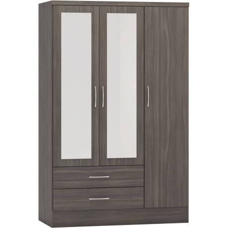 Nevada 3 Door 2 Drawer Mirrored Wardrobe Bedroom Set 3D Effect Grey