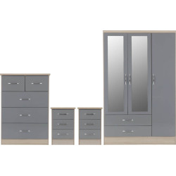 Nevada 3 Door 2 Drawer Mirrored Wardrobe Bedroom Set Sonoma Oak Effect