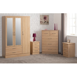 Nevada 3 Door 2 Drawer Mirrored Wardrobe Bedroom Set Sonoma Oak Effect