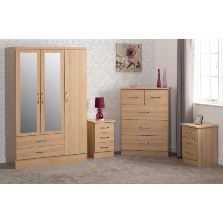 Nevada 3 Door 2 Drawer Mirrored Wardrobe Bedroom Set Sonoma Oak Effect