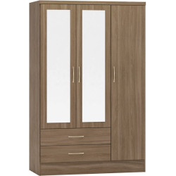 Nevada 3 Door 2 Drawer Mirrored Wardrobe Bedroom Set Sonoma Oak Effect