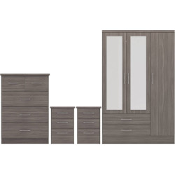 Nevada 3 Door 2 Drawer Mirrored Wardrobe Bedroom Set Rustic Oak Effect
