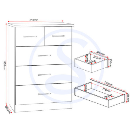 Nevada 3 Door 2 Drawer Mirrored Wardrobe Bedroom Set Rustic Oak Effect