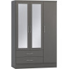 Nevada 3 Door 2 Drawer Mirrored Wardrobe Bedroom Set Rustic Oak Effect
