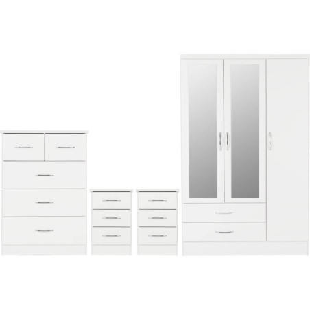 Nevada 3 Door 2 Drawer Mirrored Wardrobe Bedroom Set Black Gloss