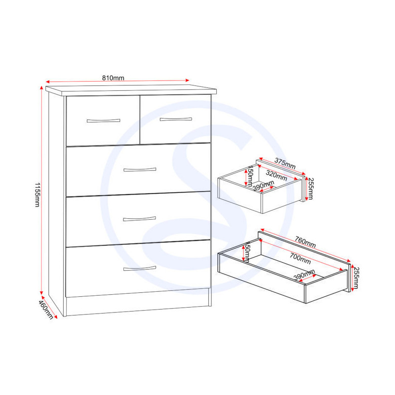 Nevada 3 Door 2 Drawer Mirrored Wardrobe Bedroom Set White Gloss