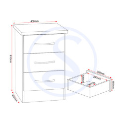 Nevada 3 Door 2 Drawer Mirrored Wardrobe Bedroom Set White Gloss
