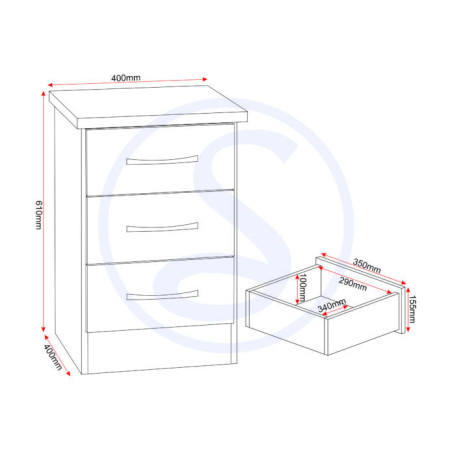 Nevada 3 Door 2 Drawer Mirrored Wardrobe Bedroom Set White Gloss