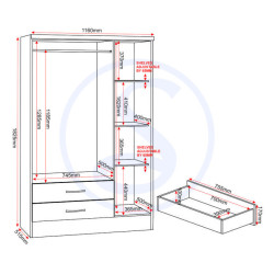 Nevada 3 Door 2 Drawer Mirrored Wardrobe Bedroom Set White Gloss