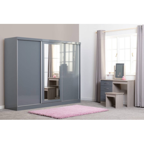 Nevada 3 Door Sliding  Door Wardrobe Grey Gloss 243 cm Wide