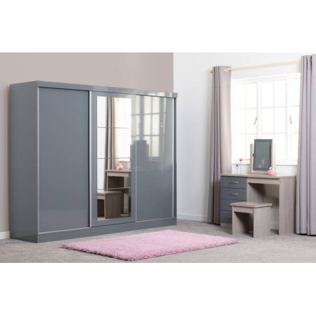 Nevada 3 Door Sliding  Door Wardrobe Grey Gloss 243 cm Wide