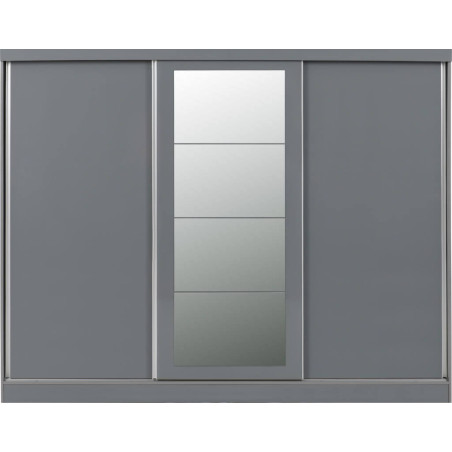 Nevada 3 Door Sliding  Door Wardrobe Grey Gloss 243 cm Wide