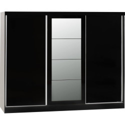 black sliding wardrobe with center mirror