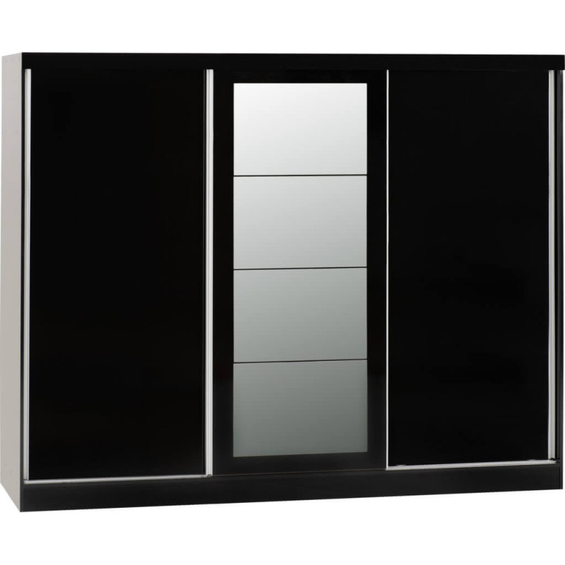 black sliding wardrobe with center mirror