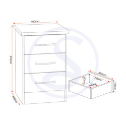 Nevada 3 Drawer Bedside Chest White Gloss - Home Divine
