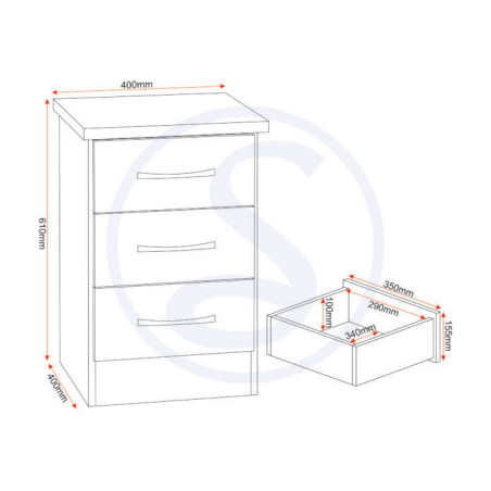 Nevada 3 Drawer Bedside Chest White Gloss - Home Divine