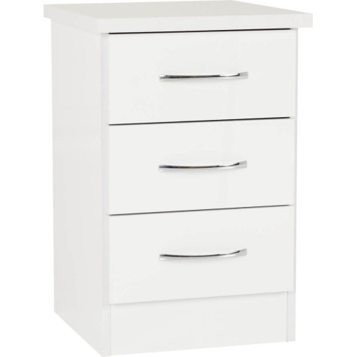 Nevada 3 Drawer Bedside Chest White Gloss