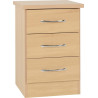 Nevada 3 Drawer Bedside Chest Oyster Gloss/Light Oak Effect Veneer - Home Divine