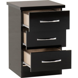 Nevada 3 Drawer Bedside Chest Black Gloss - Home Divine