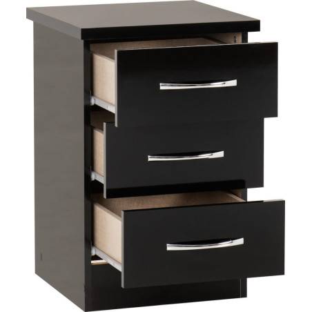Nevada 3 Drawer Bedside Chest Black Gloss - Home Divine