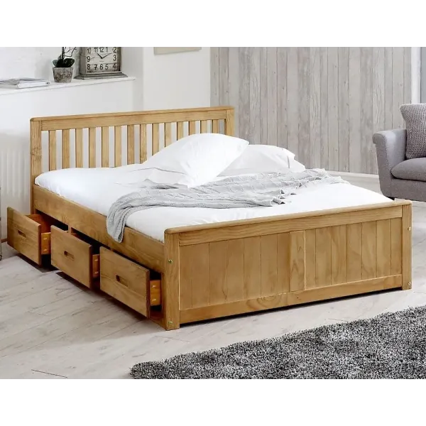 Mission Waxed Pine Wooden Storage Bed Double with Drawers - Home Divine