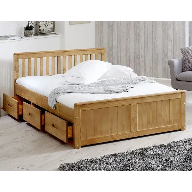 Mission Waxed Pine Wooden Storage Bed Double with Drawers - Home Divine Mission Waxed Pine Wooden Storage Bed Double with Drawers - Home Divine
