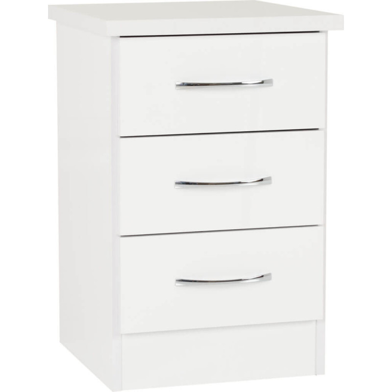 Nevada 3 Drawer Bedside Chest White Gloss