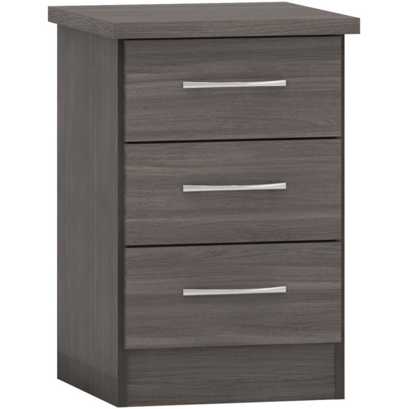 Nevada 3 Drawer Bedside Chest Black Wood Grain