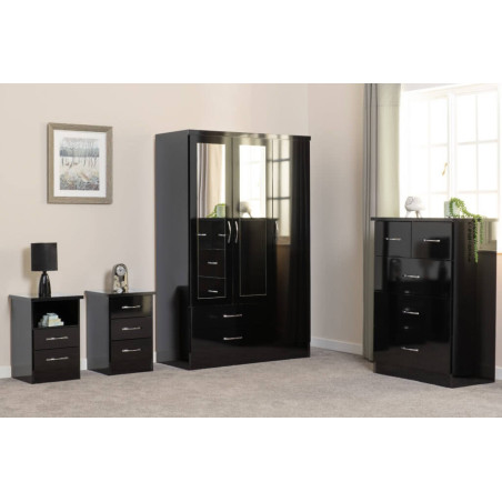 Nevada 3 Drawer Bedside Chest Black Wood Grain - Home Divine