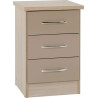 Nevada 3 Drawer Bedside Chest Oyster Gloss/Light Oak Effect Veneer