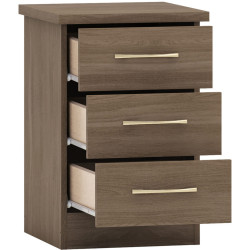 Nevada 3 Drawer Bedside Chest Rustic Oak Effect - Home Divine