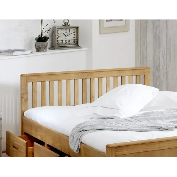 Mission Waxed Pine Wooden Storage Kingsize 5ft Bed with Drawers