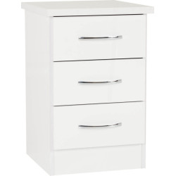 Nevada 3 Drawer Bedside Chest White Gloss