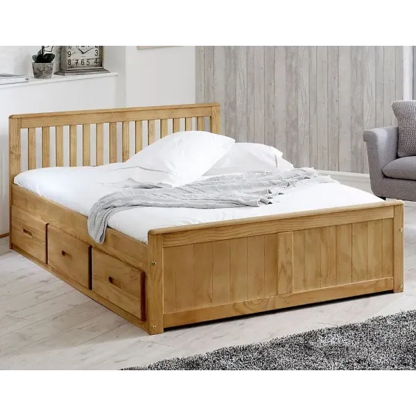 Mission Waxed Pine Wooden Storage Kingsize 5ft Bed with Drawers