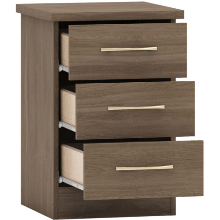 Nevada 3 Drawer Bedside Chest Sonoma Oak Effect- Home Divine