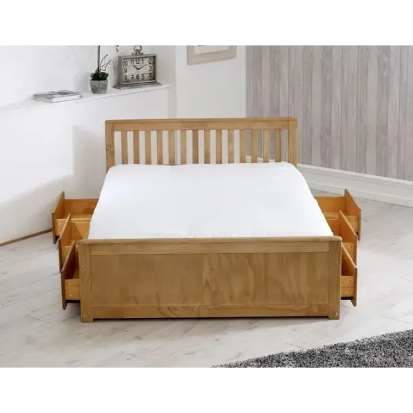 Mission Waxed Pine Wooden Storage Kingsize 5ft Bed with Drawers