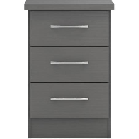 Nevada 3 Drawer Bedside Chest Grey Gloss/Light Oak Effect Veneer