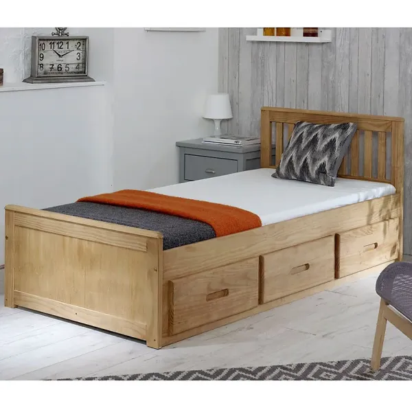 Mission Waxed Pine Wooden Storage Kingsize 5ft Bed with Drawers