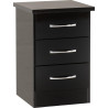 Nevada 3 Drawer Bedside Chest Black Gloss