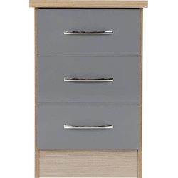 Nevada 3 Drawer Bedside Chest Grey Gloss/Light Oak Effect Veneer