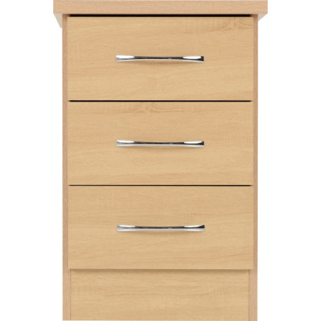 Nevada 3 Drawer Bedside Chest Grey Gloss/Light Oak Effect Veneer