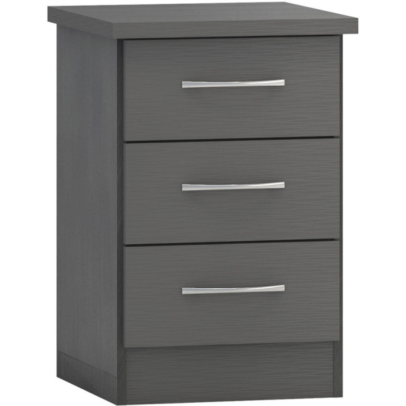 Nevada 3 Drawer Bedside Chest 3D Effect Grey