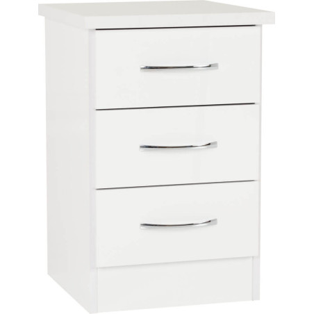 Nevada 3 Drawer Bedside Chest White Gloss