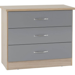 Nevada 3 Drawer Chest grey gloss/light oak effect veneer