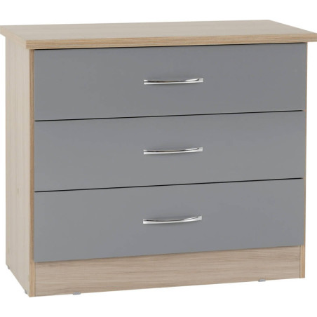 Nevada 3 Drawer Chest grey gloss/light oak effect veneer
