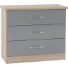 Nevada 3 Drawer Chest grey gloss/light oak effect veneer