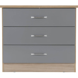 Nevada 3 Drawer Chest grey gloss/light oak effect veneer front