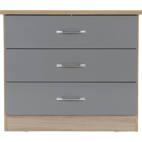 Nevada 3 Drawer Chest grey gloss/light oak effect veneer front