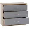 Nevada 3 Drawer Chest grey gloss/light oak effect veneer opened