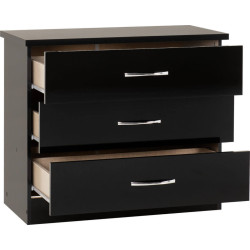 Nevada 3 Drawer Chest black gloss opened
